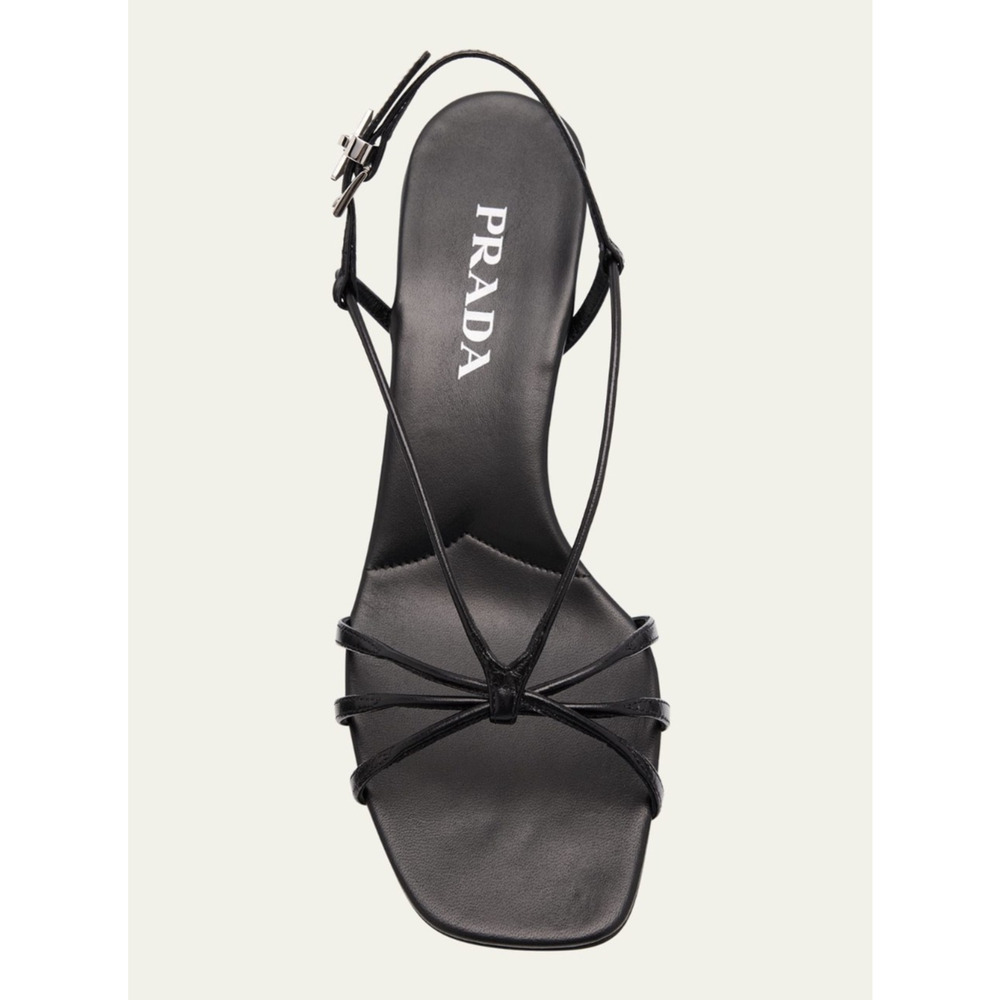 Prada Capretto Strappy 55mm Black Leather Slingback Sandal Mule Kitten Heel 36.5 - Picture 11 of 16